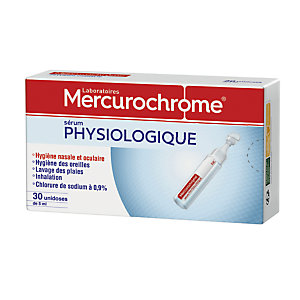 Sérum physiologique Mercurochrome, 2 boîtes de 30 unidoses de 5 ml
