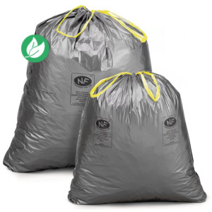 Sac à déchets courants à liens coulissants - 30 L - Gris -  lot de 100 sacs