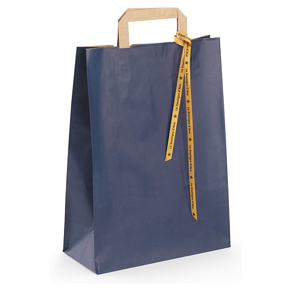 Sac kraft bleu ntérieur brun à poignées plates RAJA 26 x 35 x 12 cm - 1