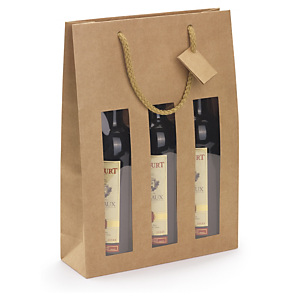 Sac kraft couleur brun ? fen?tre et poignées cordeli?res pour bouteilles