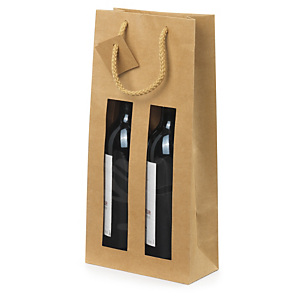Sac kraft couleur ? fen?tre et poignées cordeli?res pour bouteilles brun