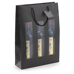 Sac kraft couleur noir ? fen?tre et poignées cordeli?res pour bouteilles