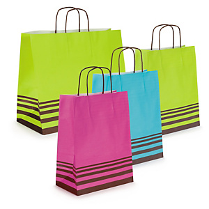 Sac kraft couleur et rayures à poignées torsadées