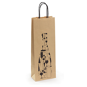 Sac kraft fantaisie pour 1 bouteille - brun et motif noir