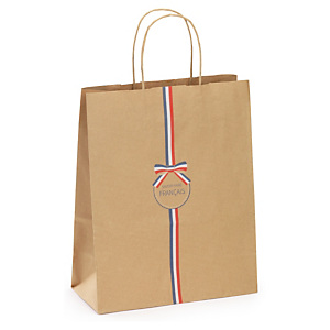 Sac kraft fantaisie à "savoir faire français" à poignées torsadées Sac kraft fantaisie à "savoir faire français" à poignées torsadées