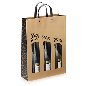 Sac kraft à fenêtre Authentique pour 3 bouteilles 28,5x38,5x9,5 cm