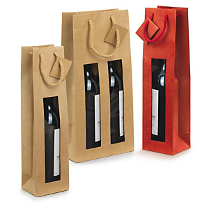 Sac kraft à fenêtre et poignées cordelières pour bouteilles Sac kraft à fenêtre et poignées cordelières pour bouteilles