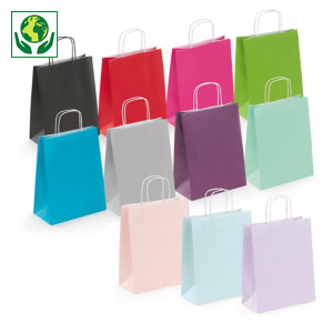 Sac kraft lisse couleur à poignées torsadées Sac kraft lisse couleur à poignées torsadées