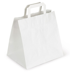 Sac kraft à poignées plates blanc 26 x 17,5 x 24,5 cm