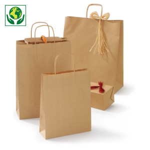 Sac kraft recyclé brun à poignées torsadées Sac kraft recyclé brun à poignées torsadées