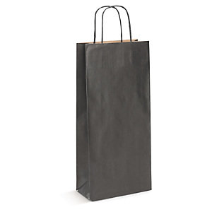 Sac kraft vergé couleur noir avec poignées torsadées pour 1 bouteille