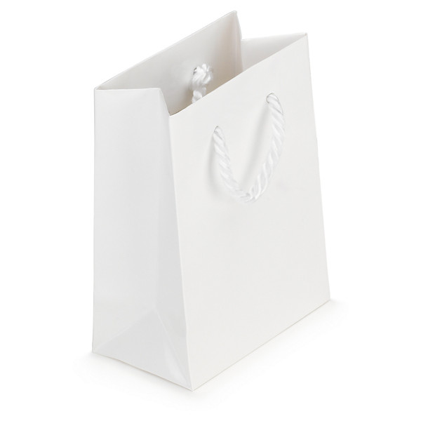 Sac pelliculé brillant blanc à poignées cordelières 12 x 16 x 7 cm - 1