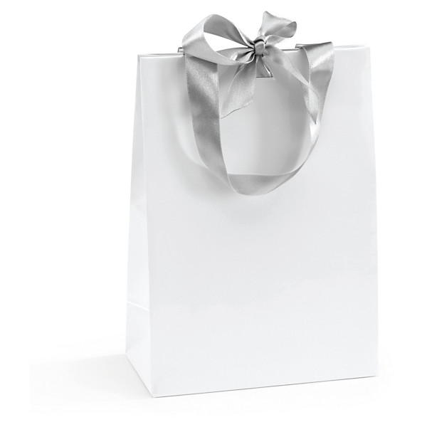 Sac pelliculé brillant blanc à poignées satin 19 x 27 x 10 cm - 1