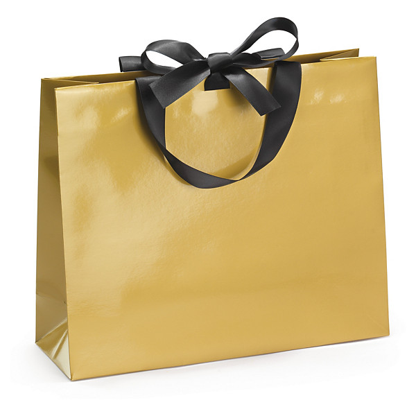 Sac pelliculé brillant or à poignées satin 30 x 25 x 10 cm - 1