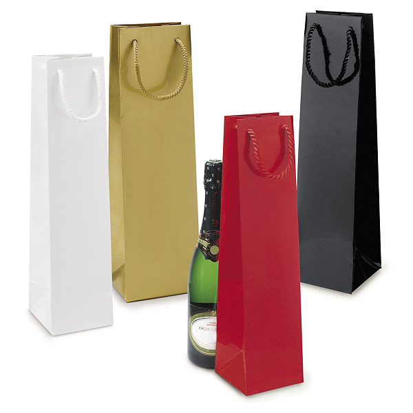 Sac pelliculé brillant à poignées cordelières pour bouteille