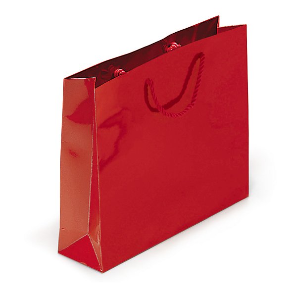 Sac pelliculé brillant rouge à poignées cordelières 19 x 27 x 10 cm - 2