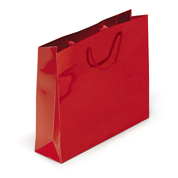 Sac pelliculé brillant rouge à poignées cordelières 19 x 27 x 10 cm - 1