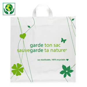 Sac plastique 80% recyclé à poignées souples Sac plastique 80% recyclé à poignées souples
