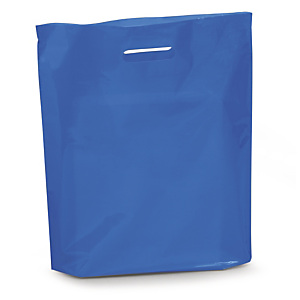 Sac plastique bleu à poignées découpées avec soufflet RAJA 38x44x8 cm
