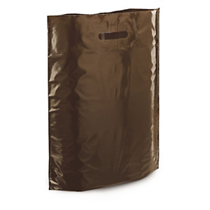 Sac plastique brun à poignées découpées avec soufflet RAJA 45x50x8 cm