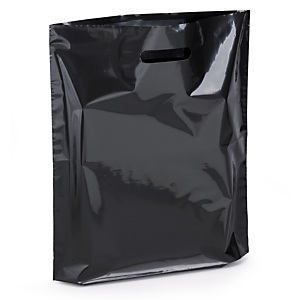 Sac plastique noir à poignées découpées avec soufflet RAJA 38x44x8 cm