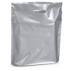 Sac plastique à poignées découpées couleur avec soufflet RAJA