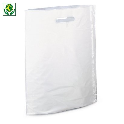 Sac plastique recyclé blanc avec soufflet à poignées découpées RAJA 35 x 45 x 8 cm - 1