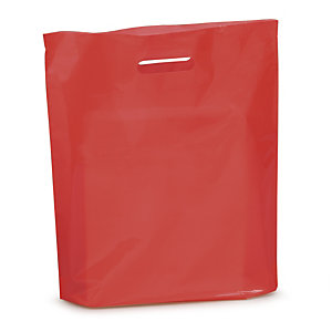 Sac plastique rouge à poignées découpées avec soufflet RAJA 38x44x8 cm