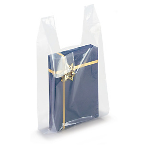 Sac plastique transparent à poignées bretelles 50 microns 26x45x12 cm