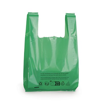 Sac plastique vert 70% recyclé à bretelles 26 x 45 x 12 cm - 1