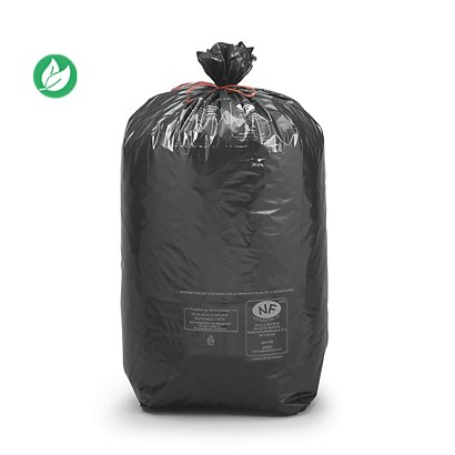 Sac poubelle 100 L noir pour déchets courants en plastique recyclé 32 microns - lot de 250