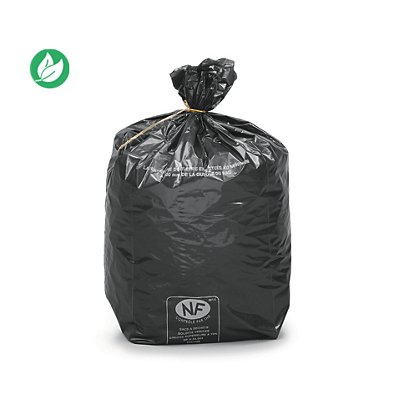 Sac poubelle 30 L noir pour déchets courants en plastique recyclé - 20 microns -lot de 500 - 1