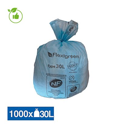 Sac poubelle bleu Flexigreen 30 L, lot de 1000 - 1