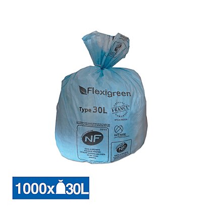 Sac poubelle bleu Flexigreen 30 L, lot de 1000