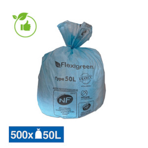 Sac poubelle bleu Flexigreen 50 L, lot de 500