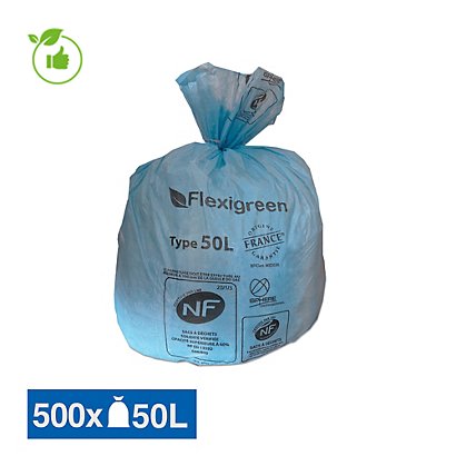Sac poubelle bleu Flexigreen 50 L, lot de 500 - 1