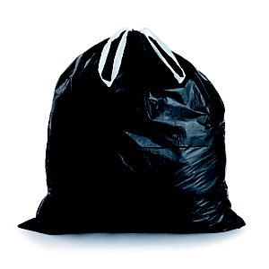 Sac poubelle à poignées coulissantes 50 L noir pour déchets courants en plastique recyclé 28 microns l.69,5 x H.75 cm