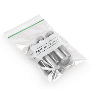 Sacchetti bande bianche con chiusura a pressione in plastica riciclata 100 micron RAJA