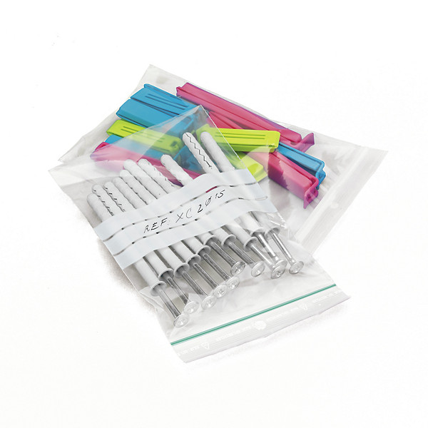Sacchetti bande bianche con chiusura a pressione in plastica riciclata 60 micron RAJA - 1