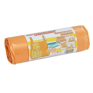 Sacchi extraforti con maniglie profumati - Colore arancio - Profumazione floreale - 40 litri - F.to 55 x 75 cm - Spessore 12 micron (confezione 15 pezzi) Sacchi extraforti con maniglie profumati - Colore arancio - Profumazione floreale - 40 litri - F.to 55 x 75 cm - Spessore 12 micron (confezione 15 pezzi)