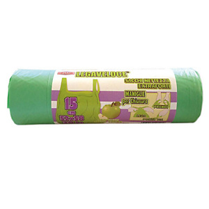 Sacchi extraforti con maniglie profumati - Colore verde - Profumazione mela verde - 30 litri - F.to 52 x 65 cm - Spessore 12 micron (confezione 15 pezzi) Sacchi extraforti con maniglie profumati - Colore verde - Profumazione mela verde - 30 litri - F.to 52 x 65 cm - Spessore 12 micron (confezione 15 pezzi)