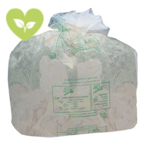 Sacchi nettezza urbana biodegradabili con maniglie, 7 litri, 35 x 50 cm, Spessore 17 micron, Neutro (rotolo 15 sacchi)