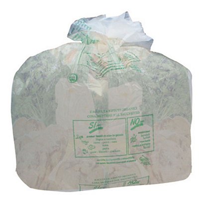 Sacchi nettezza urbana biodegradabili con maniglie, 7 litri, 35 x 50 cm, Spessore 17 micron, Neutro (rotolo 15 sacchi) - 1