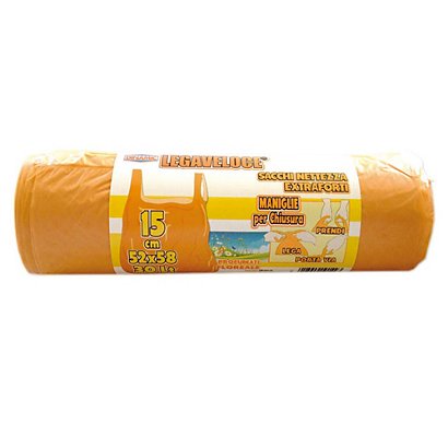 Sacchi nettezza urbana extraforti profumati con maniglie, 30 litri, 52 x 65 cm, Spessore 12 micron, Polietilene, Arancione (confezione 15 pezzi)