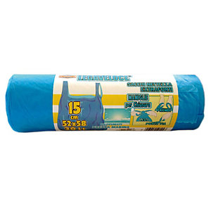 Sacchi nettezza urbana extraforti profumati con maniglie, 30 litri, 52 x 65 cm, Spessore 12 micron, Polietilene, Azzurro (confezione 15 pezzi)