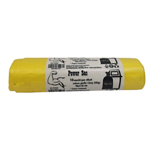 Sacchi nettezza urbana per raccolta differenziata Power Sac, 110 litri, 70x110 cm, Spessore 15 micron, Plastica, Giallo (rotolo 10 pezzi) Sacchi nettezza urbana per raccolta differenziata Power Sac, 110 litri, 70x110 cm, Spessore 15 micron, Plastica, Giallo (rotolo 10 pezzi)