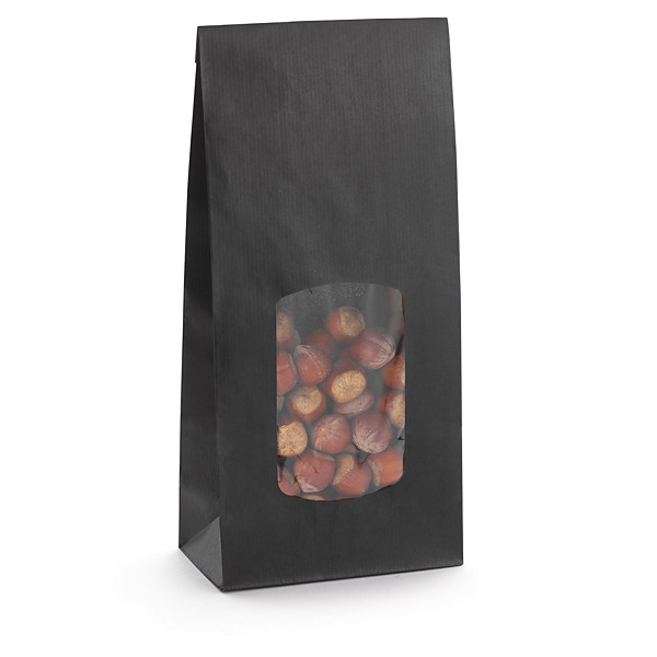 Sachet kraft noir à fenêtre 13,5 x 31,5 x 7,5 cm - 1