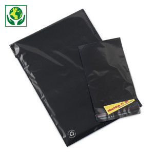 Sachet plastique 75% recyclé noir opaque à fermeture adhésive Sachet plastique 75% recyclé noir opaque à fermeture adhésive
