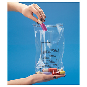 Sachet plastique liassé transparent avec message sécurité enfants à fermeture adhésive 28x40 cm