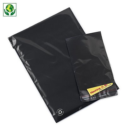 Sachet plastique recyclé noir opaque à fermeture adhésive - 1